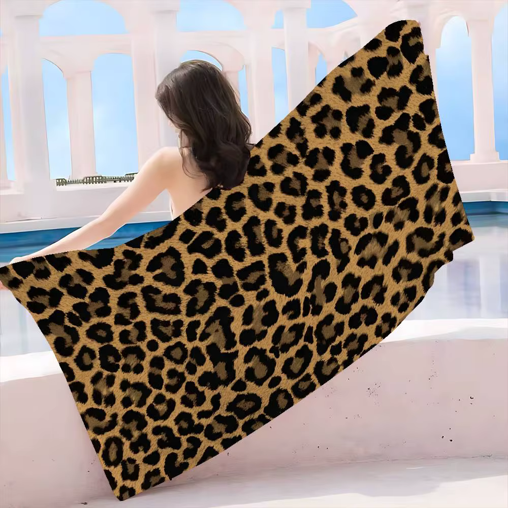 Serviette de plage et de bain à imprimé léopard, serviette douce et absorbante, cadeaux pour enfants
