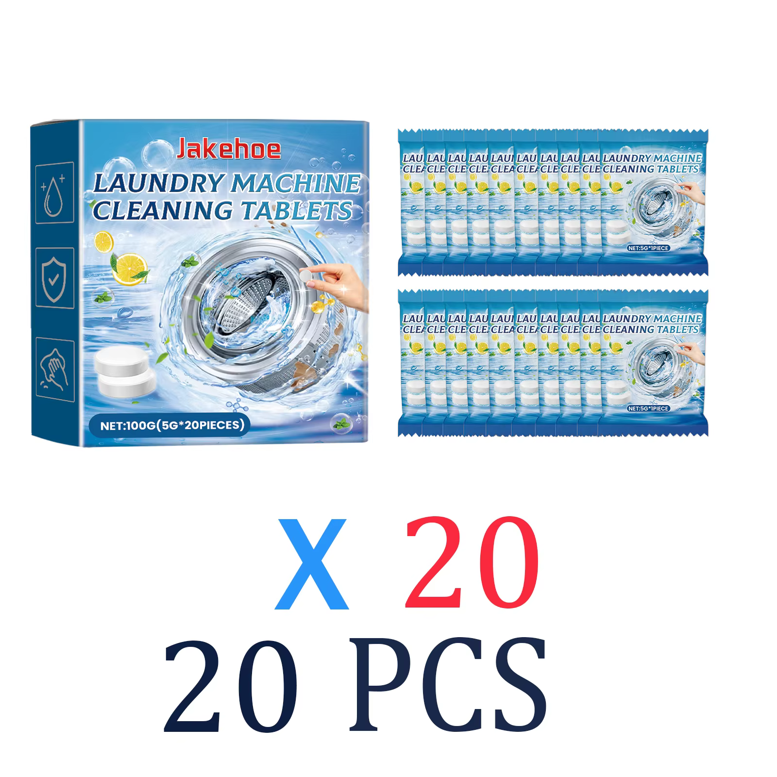 20/40/60/80 Comprimés Effervescents Nettoyants pour Lave-linge – Détartrant Anti-calcaire pour Tambo