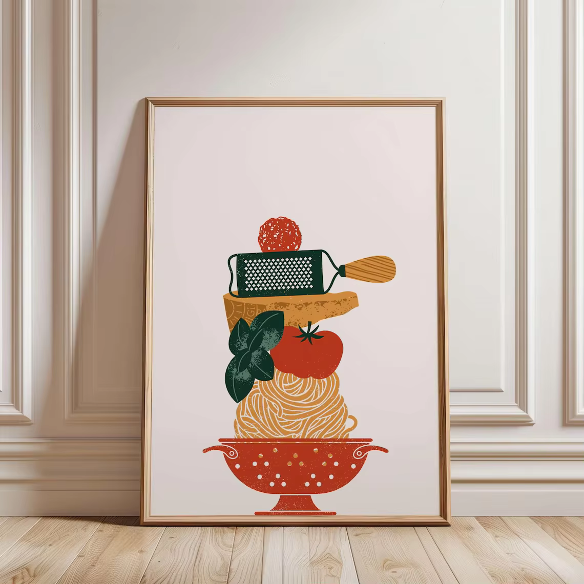 Cozy Pasta Night Wall Art - Impression graphique ludique célébrant la joie de la cuisine italienne. 