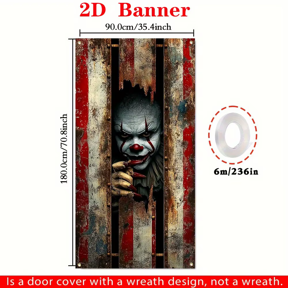 Rideau de porte 2D, 1 rideau de porte de clown d’Halloween de style bohème - matière polyester, desi