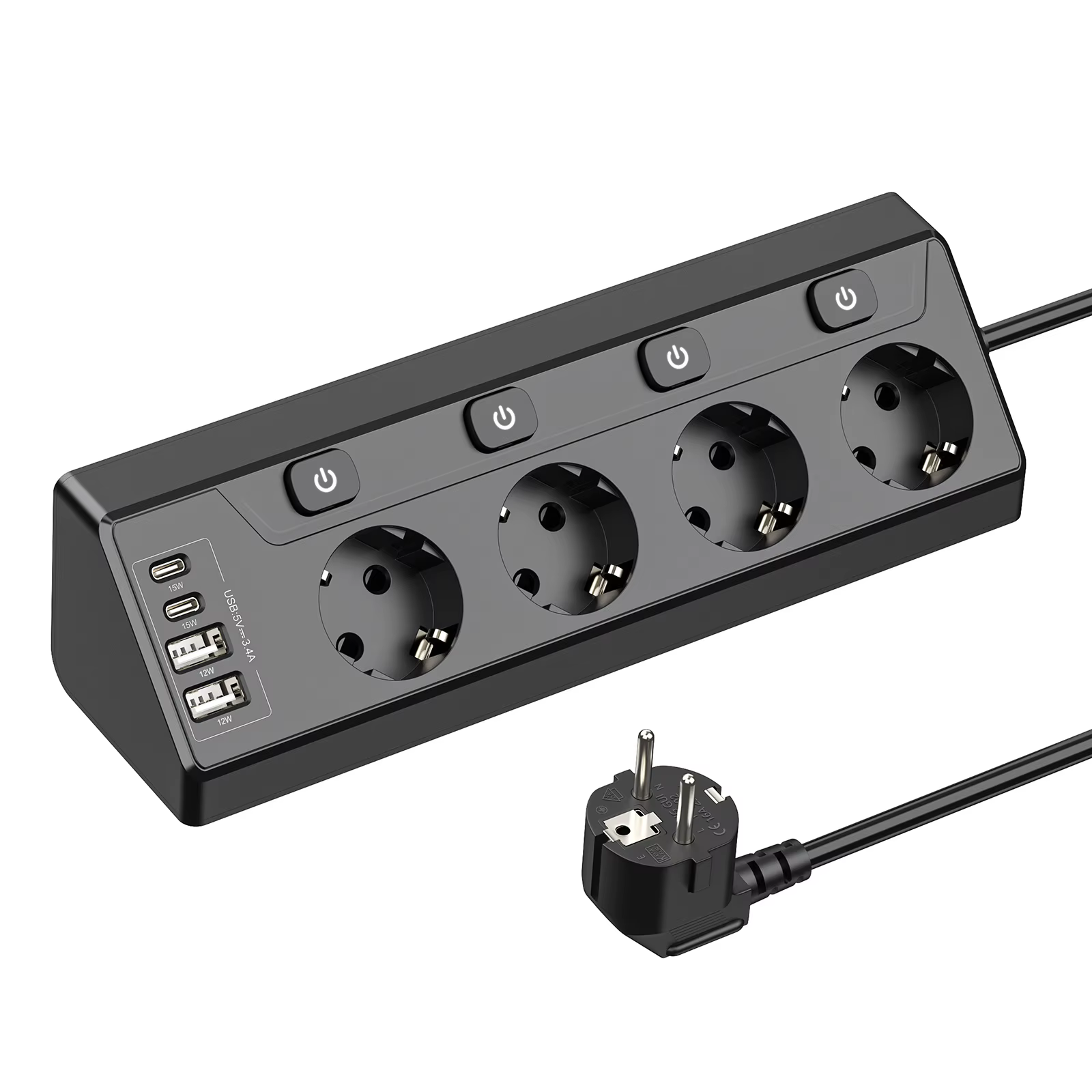 Multiprise d'angle ue, 4 prises ca, prise de Table avec 2 USB A 2 Type C, prise murale Multiple avec