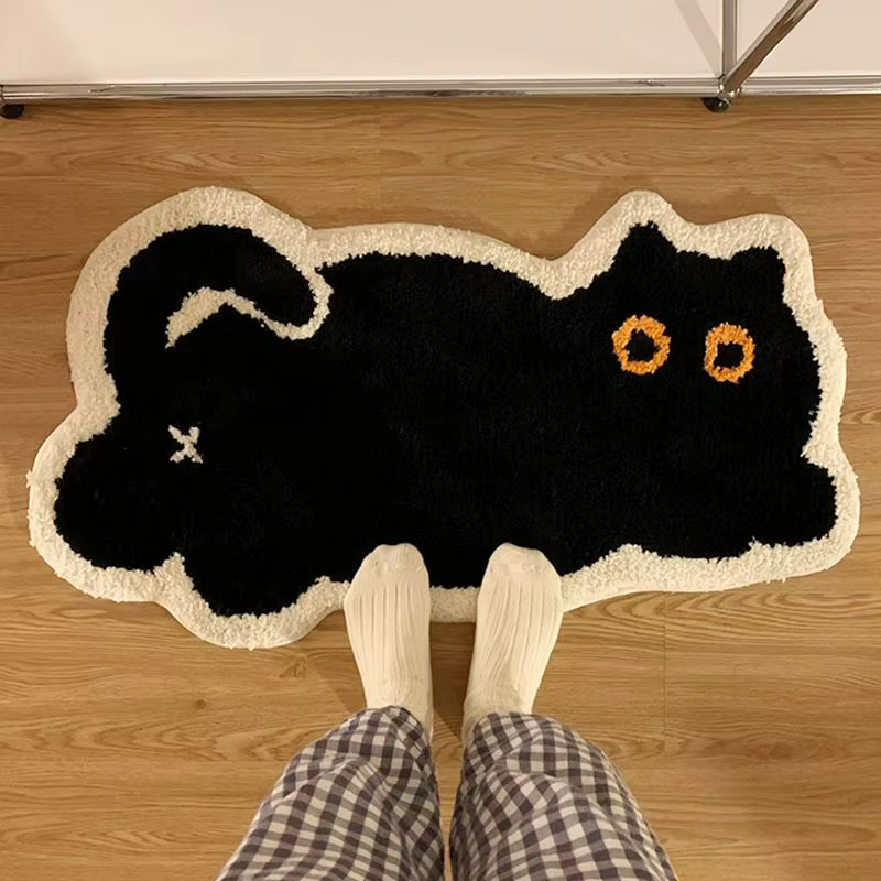 VIKAMA tapis chat noir mignon Imitation cachemire famille chambre lit couverture tapis de porte dess