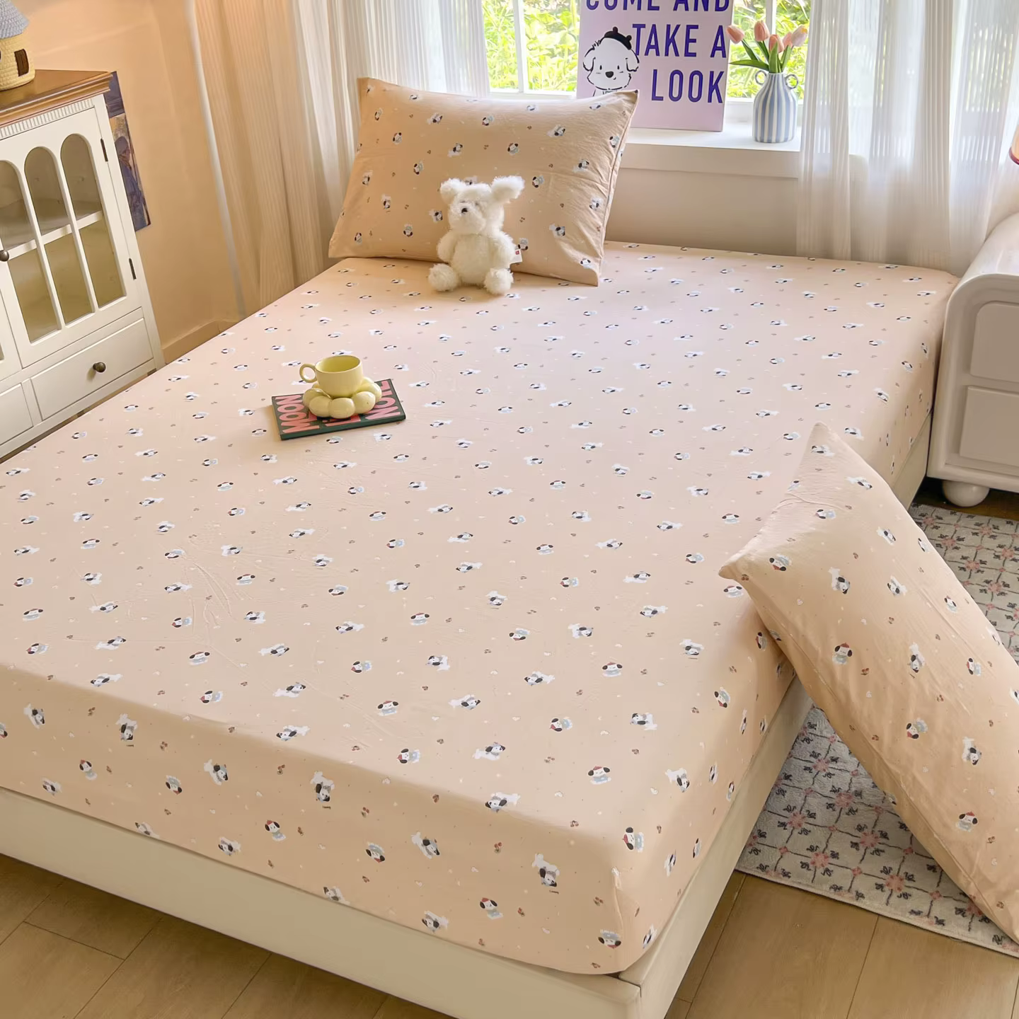 Ensemble de draps de lit pour fille, drap-housse à fleurs, couvre-lit antidérapant avec bande élasti