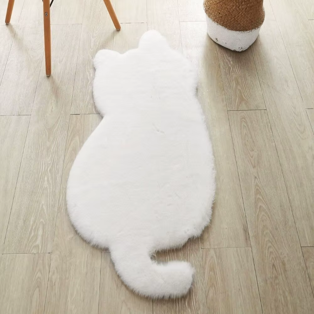 Tapis de chevet en fausse fourrure de lapin, motif dessin animé, couleur unie, tapis décoratif moell