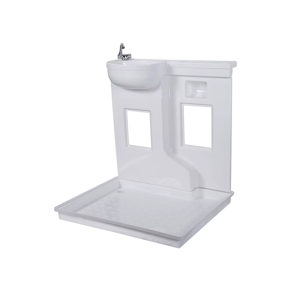 Lavabo de salle de bain d'hôtel, dessus rectangulaire, style boîte blanche, base moderne emballée à 