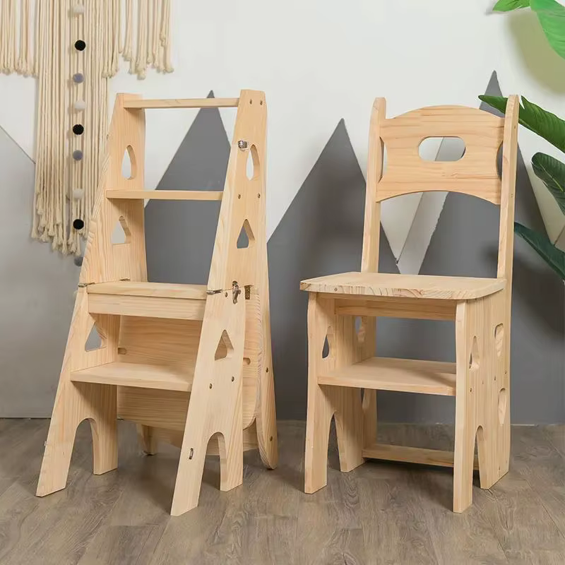 Escabeau pliant télescopique en bois, chaise multifonctionnelle pliable pour la maison, la cuisine, 