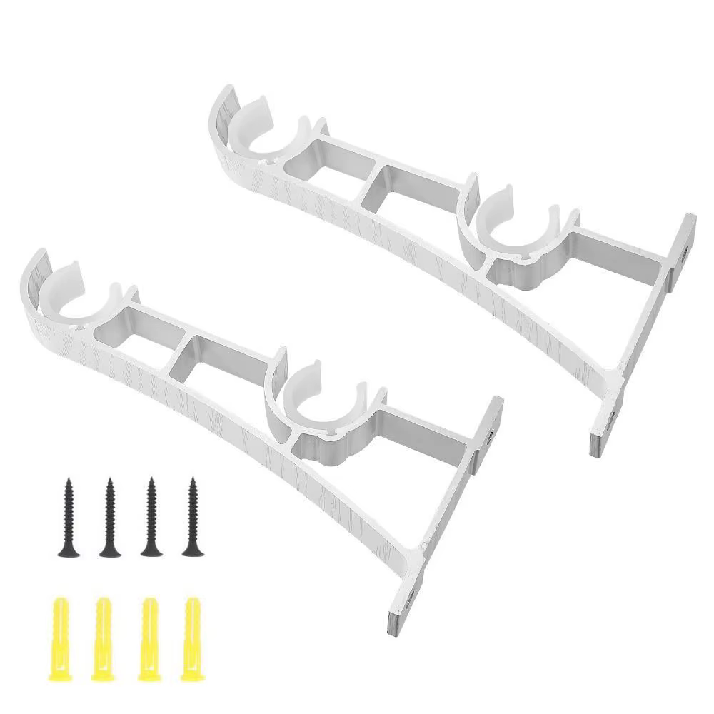 2 supports de tringle à rideaux doubles noirs mats avec vis, supports de tringle à rideaux doubles d