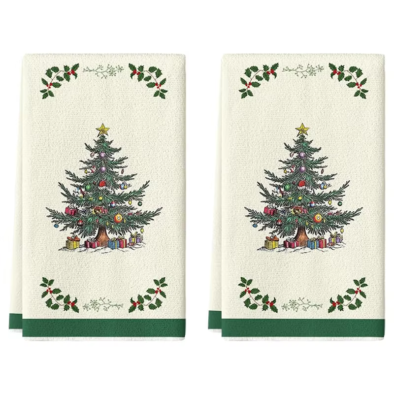 Lot de 2 torchons de cuisine décoratifs pour sapin de Noël, 40x60cm, super absorbants, doux, torchon