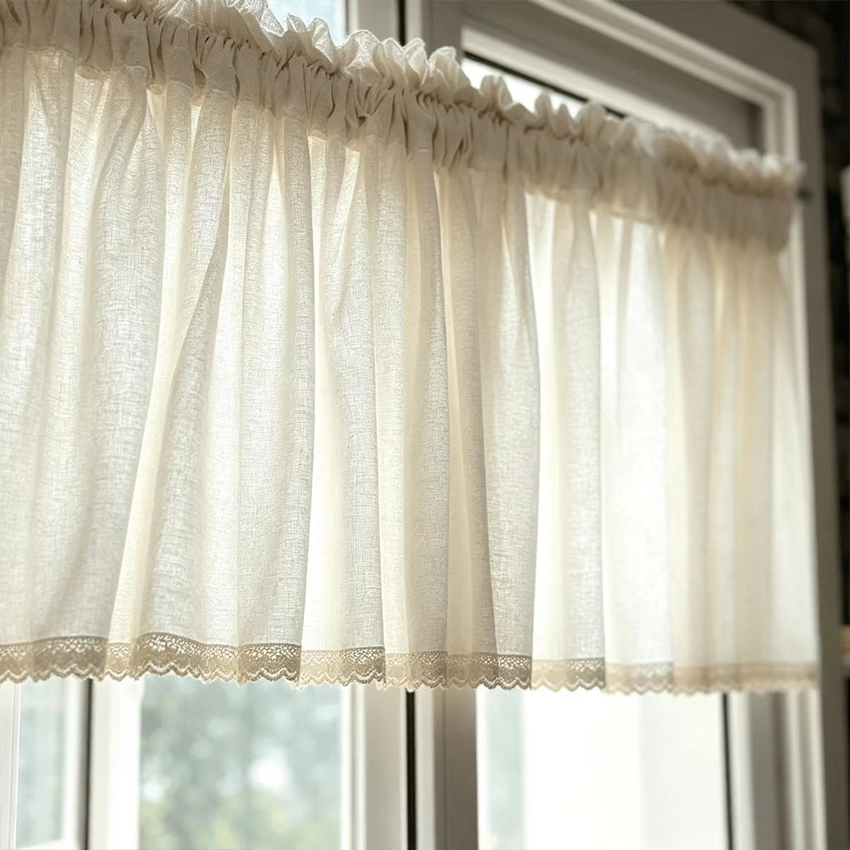 Les rideaux en lin et dentelle transparents conviennent à la décoration des fenêtres de la cuisine, 
