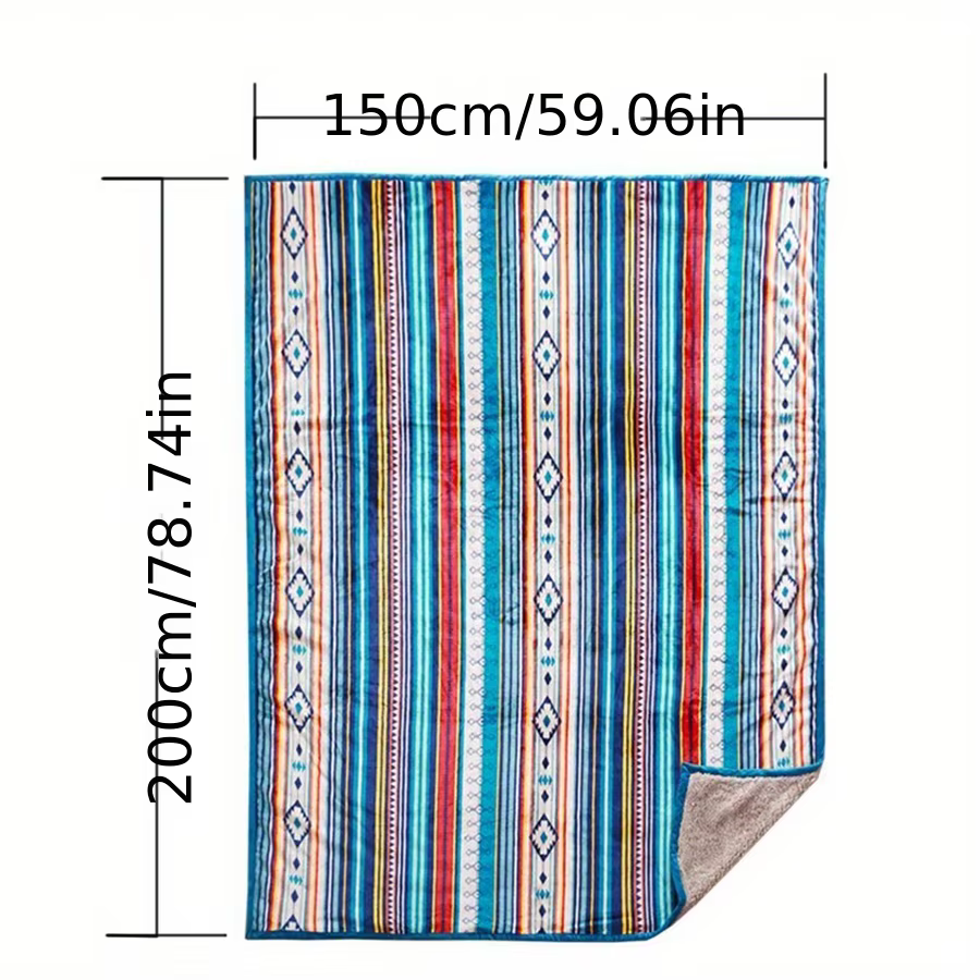 Couverture polaire à rayures nordiques – Style Boho épais et chaud double couche pour canapé, lit, c