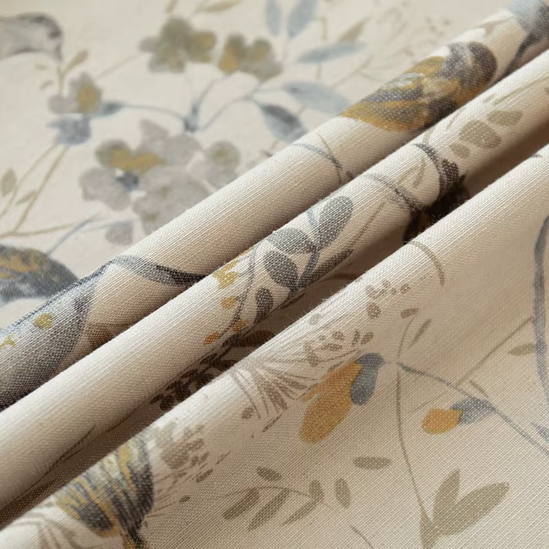 Rideaux en lin de coton pour salon, rideau de fenêtre imprimé de branche beige pour chambre à couche