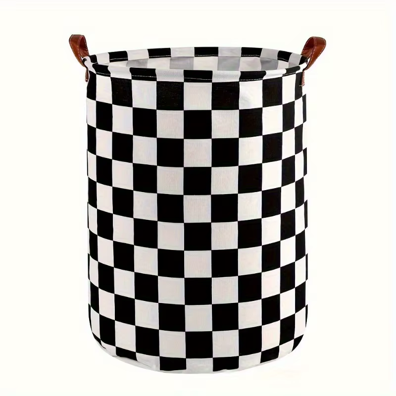 Mir à linge pliable à carreaux, panier de rangement à carreaux noir et blanc pour jouets et vêtement