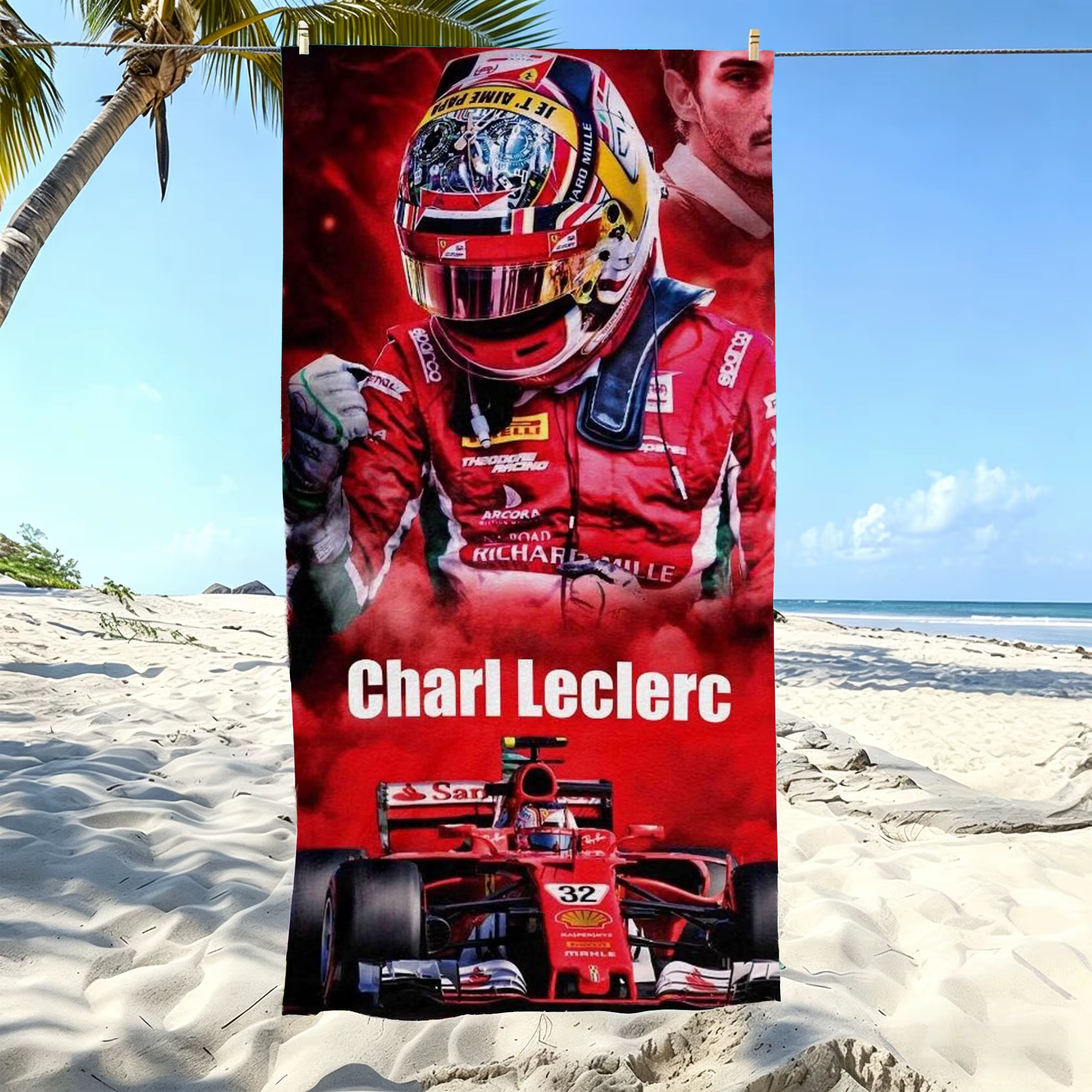 Serviette de plage en microfibre à séchage rapide, 1 pièce, C-Charles L-Leclerc F-F1, pour les fans 
