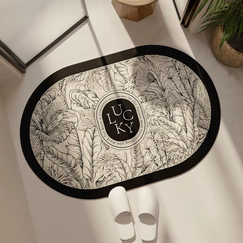 Tapis de salle de bain absorbant et antidérapant en boue de diatomée, motif floral rétro, tapis pour