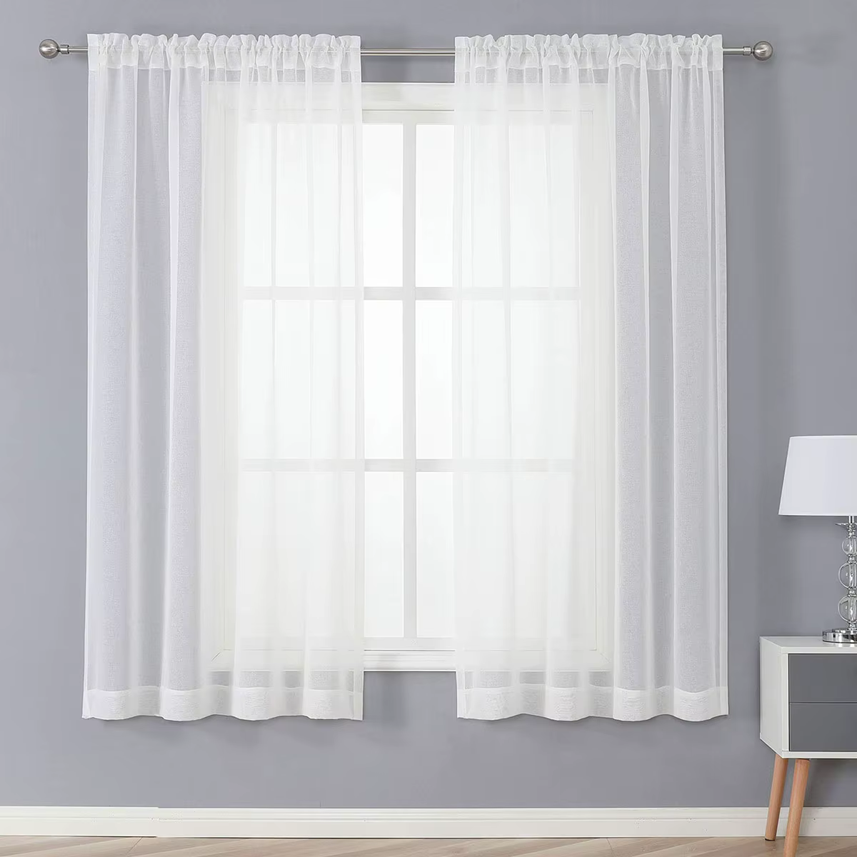 Voilages blancs transparents - 213 cm de long pour salon/chambre, rideaux en voile à passe-tringle, 