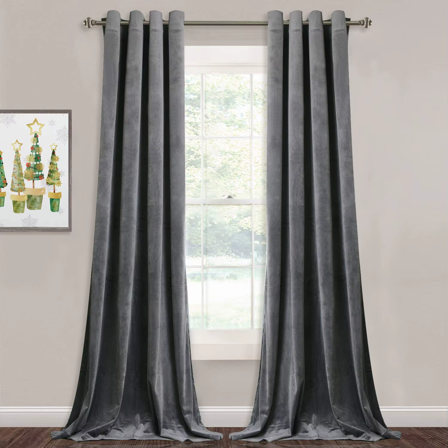 Rideaux occultants en velours gris pour salon, 84 pouces de Long, pour chambre à coucher, œillet, co