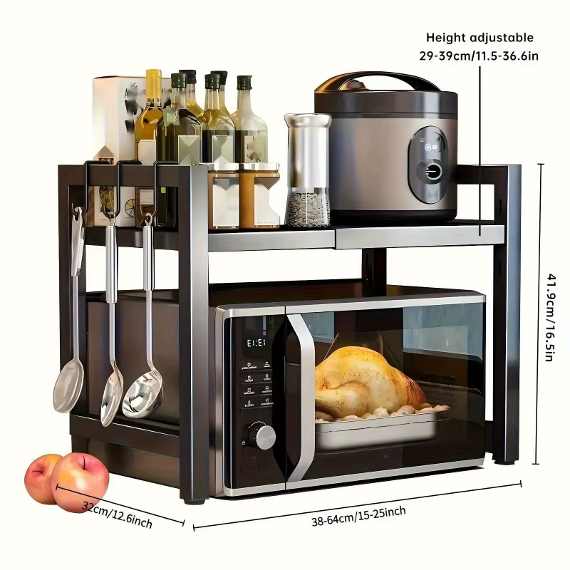 Étagère de cuisine en métal robuste et réglable à 2 niveaux, ouverte, pour four à micro-ondes, organ