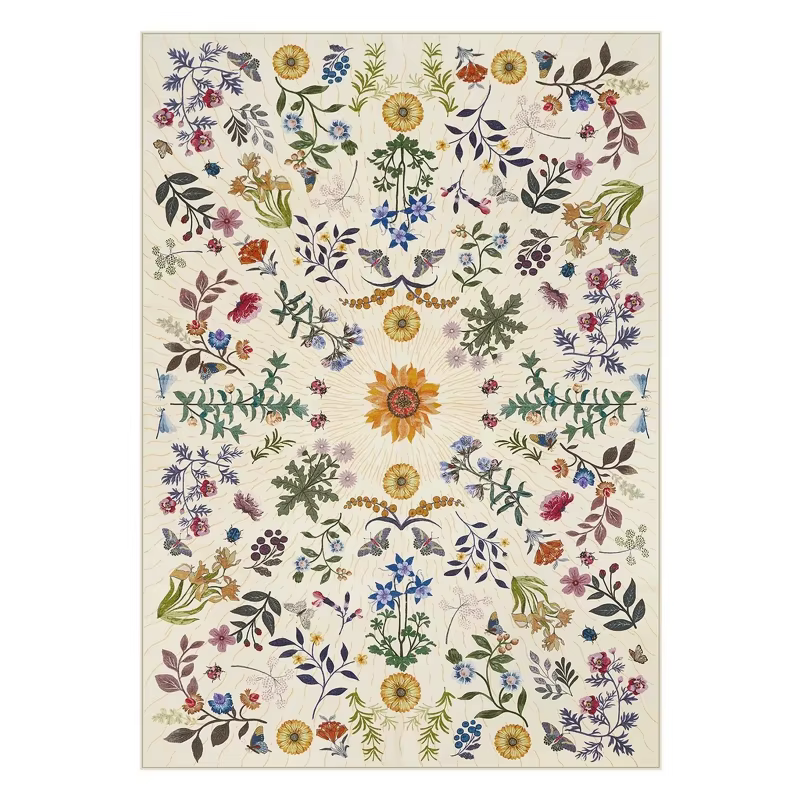 Tapis pour salon, lavable en machine, antidérapant, tapis de sol doux, vert, motif floral bohème, gr