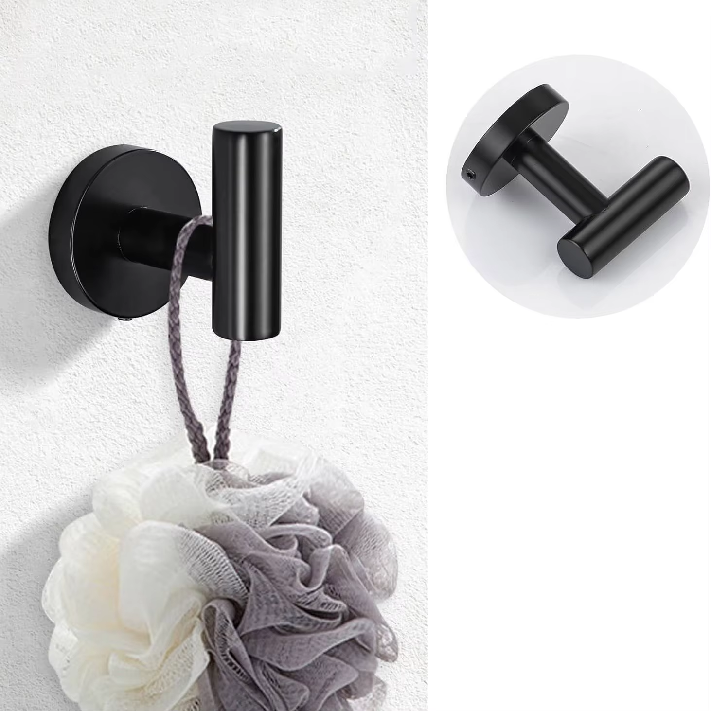 Noir  Ensemble de matériel de salle de bain  Accessoires  Fixé au mur  Acier inoxydable  Porte-servi