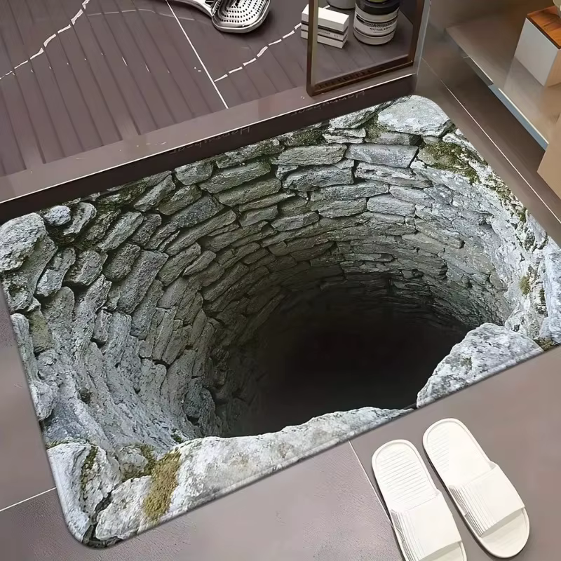 Tapis 3D à Illusion Optique Abysse Sans Fin, Antidérapant, Lavable en Machine pour Salle de Bain, Ch