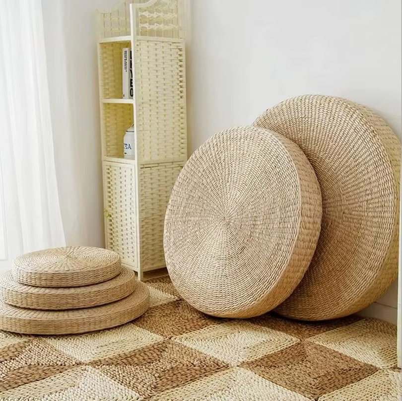 Zafu-Coussin hypothécaire ami Rond en Paille Naturelle, Heart de Sol pour Méditation, Yoga, Polymère