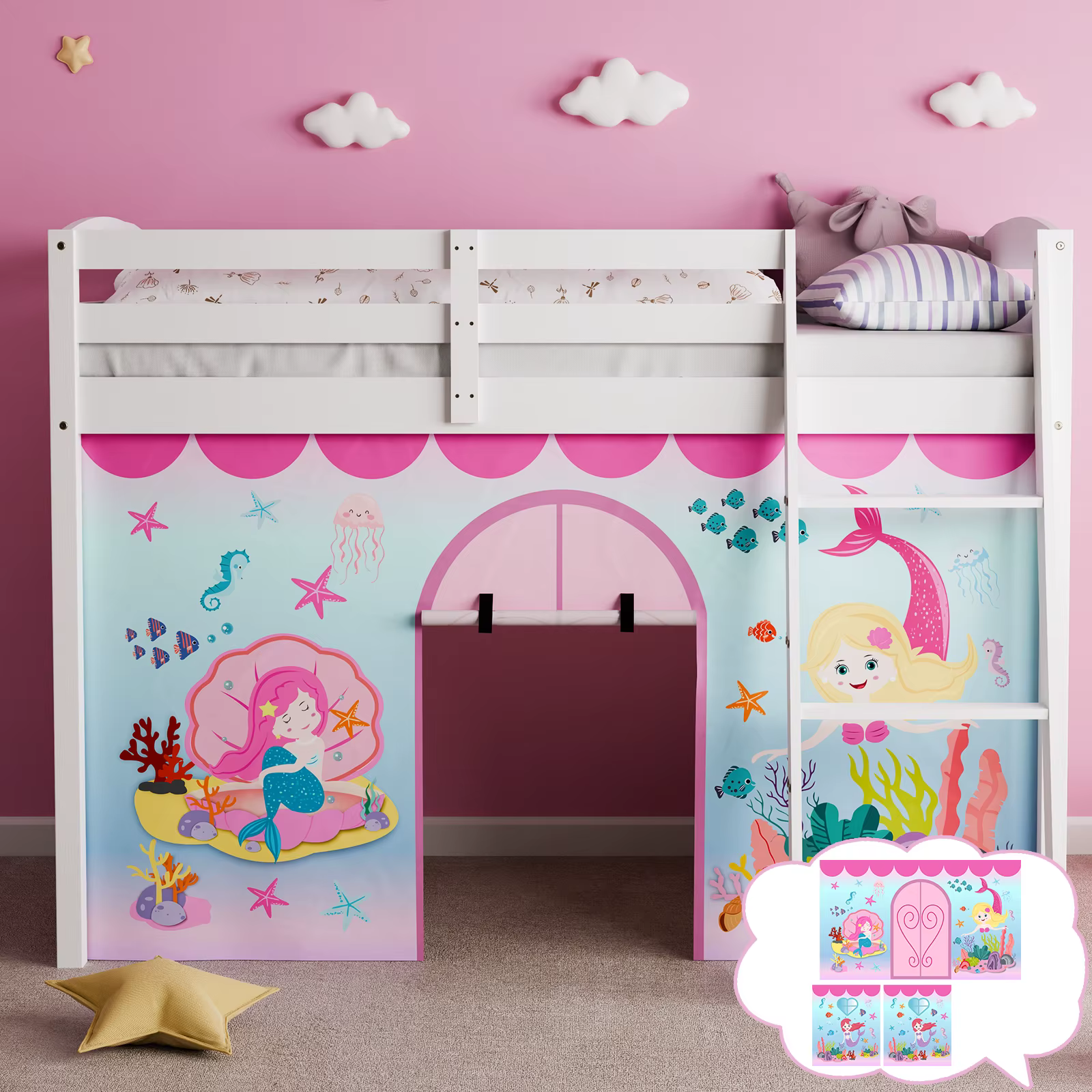 Rideaux de lit superposés sirène, rideaux de lit Loft de dessin animé Premium et personnalisables po