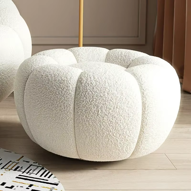 Tabouret de canapé citrouille en velours bas, moderne, Simple, rond en laine d'agneau, meubles de sa