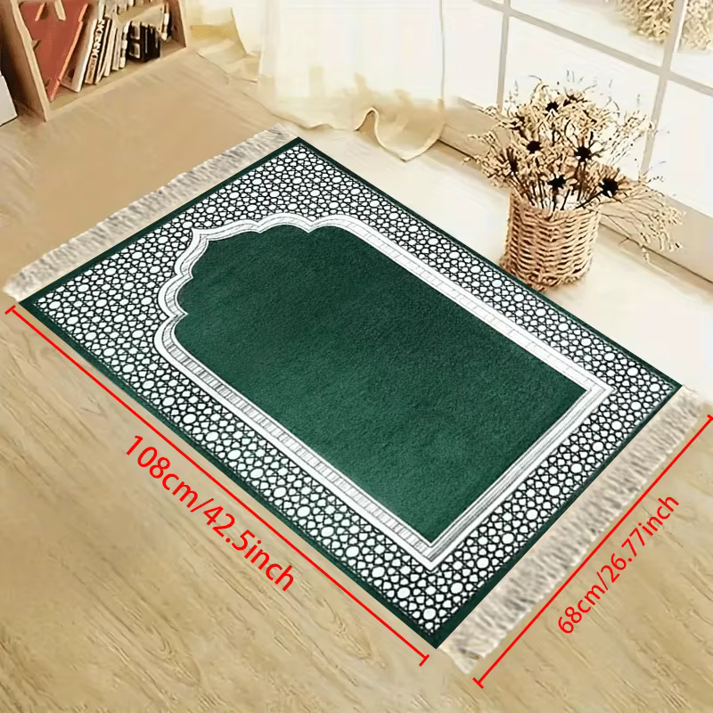 Tapis de prière VIKAMA au design vert élégant, épais, antidérapant, avec pompons, parfait pour la pr