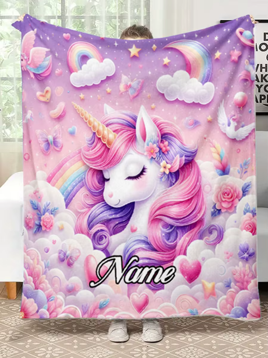 Couvertures licorne personnalisées-nom personnalisé, impression numérique, couvertures de canapé sur