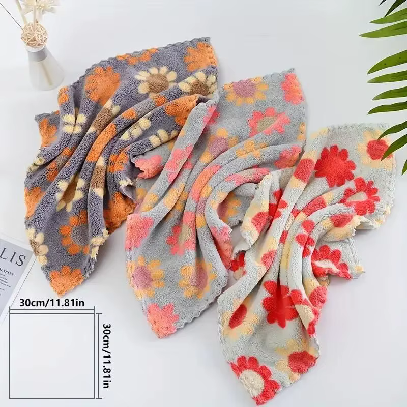 Chiffons de nettoyage de cuisine en corail, torchons ultra doux en forme de tournesol pour la vaisse