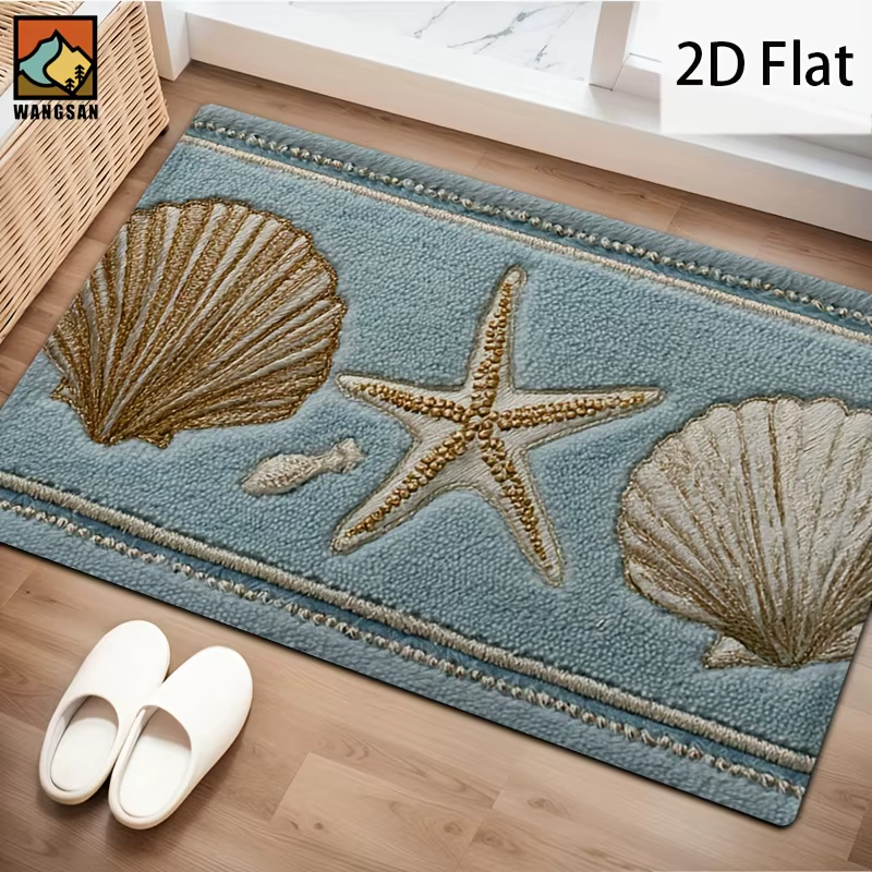 Tapis marin pour la décoration de la maison, motif coquillage, bleu-gris, pour salon, couloir, chamb
