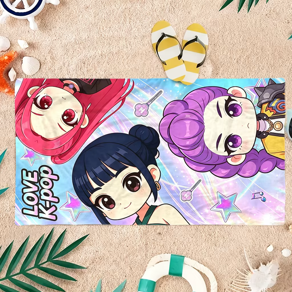 Serviette de plage à séchage rapide, motif dessin animé K-pop, petite et grande taille, adaptée aux 