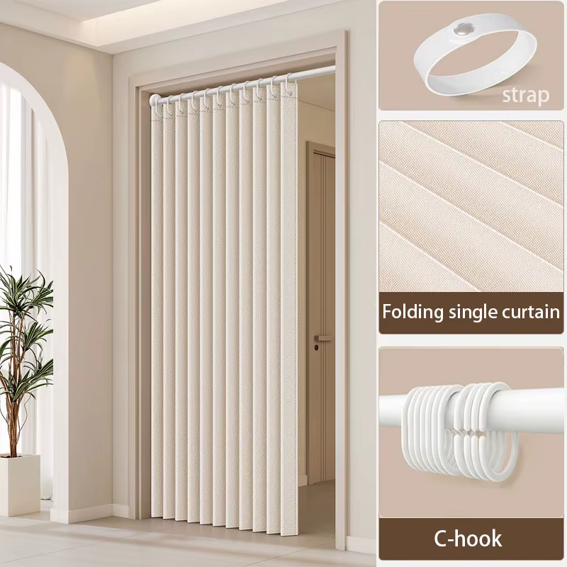 Porte accordéon pliable sans perçage, rideau plissé imperméable pour cuisine, salle de bain, chambre