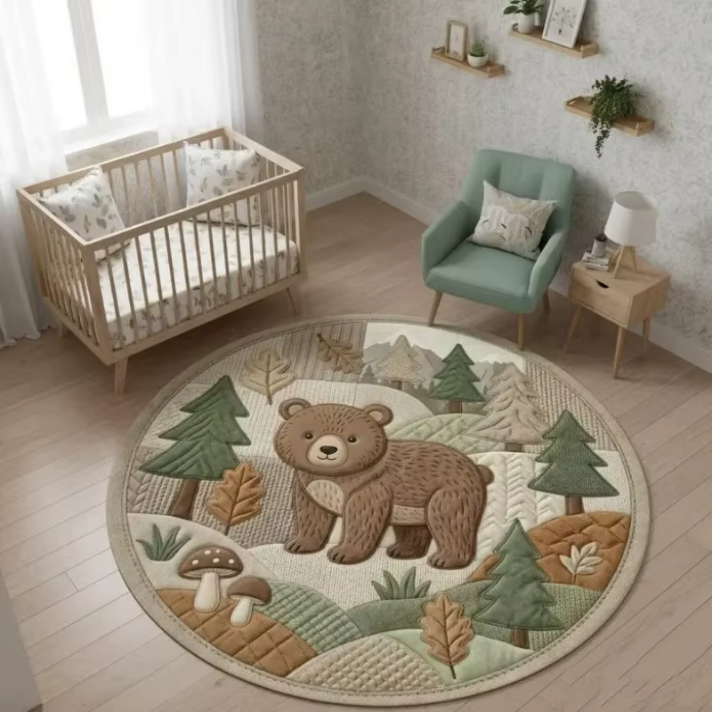 Tapis rond antidérapant VIKAMA, animaux de la savane, forêt, doux, pour la décoration de la chambre 