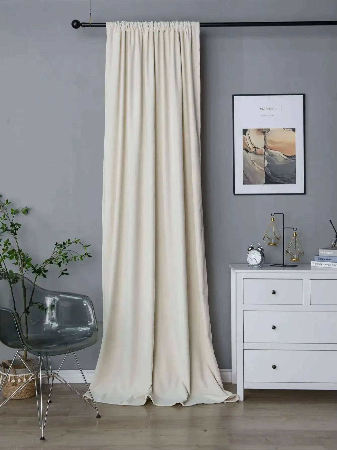 Rideau Boho blanc ivoire, en Chenille, pour salon, 1 panneau, drapé de poche, neutre, pays rustique,