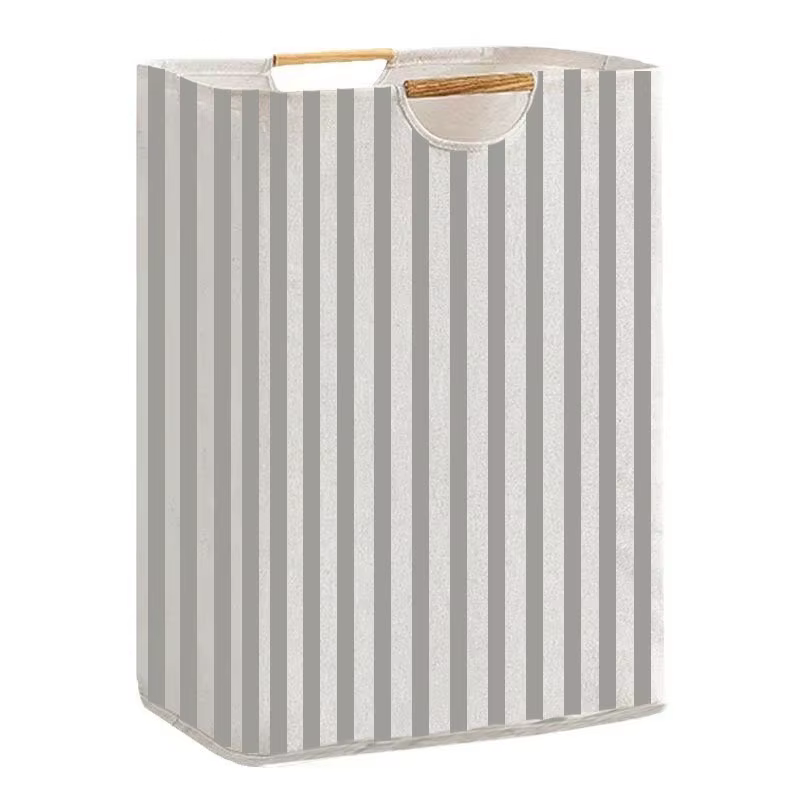 Grand panier à linge pliable avec poignées en bambou, panier à linge autoportant et imperméable pour