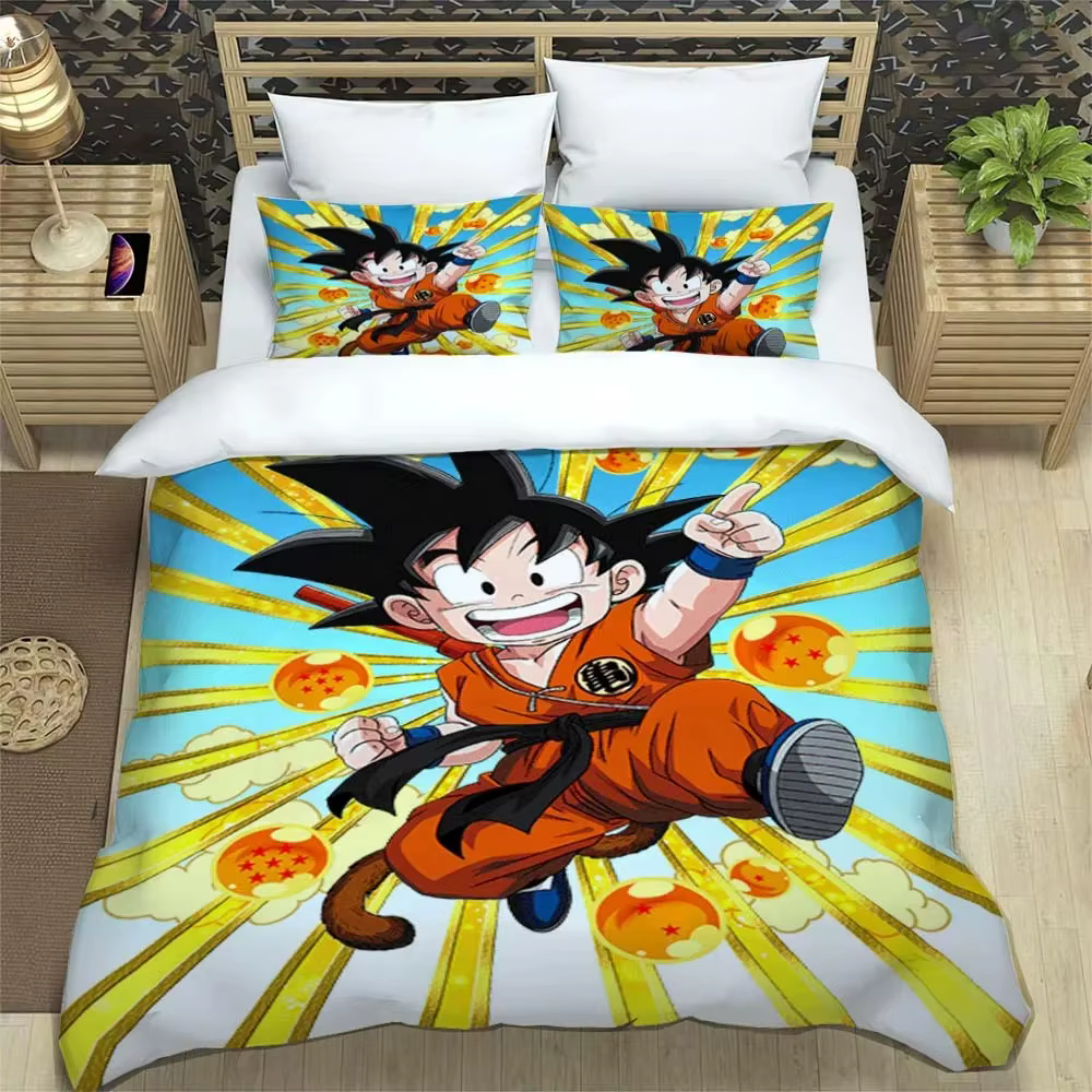 Ensemble de literie avec housse de couette et taie d'oreiller Dragon Ball, dessin animé, adapté aux 
