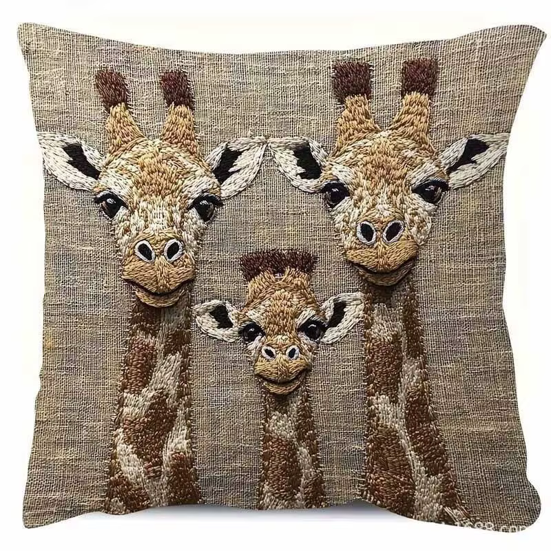 Housse de coussin girafe à effet visuel 2D, douce, en peau de pêche, imprimé animal, pour chambre d'