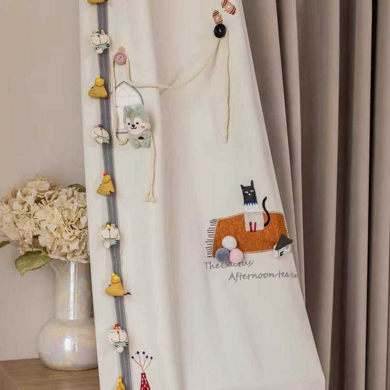 Rideaux brodés de dessin animé chat étoile, pour chambre d'enfant garçon et fille, occultants épais,