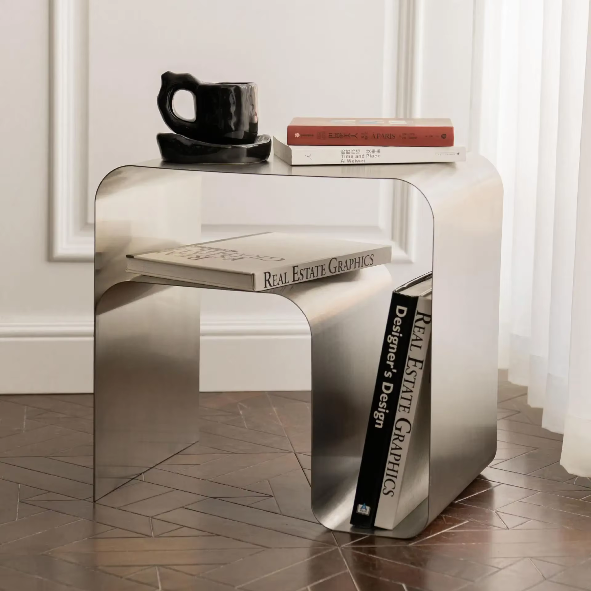 Table de chevet minimaliste en acier inoxydable, Table d'appoint Antique, armoire de rangement entiè