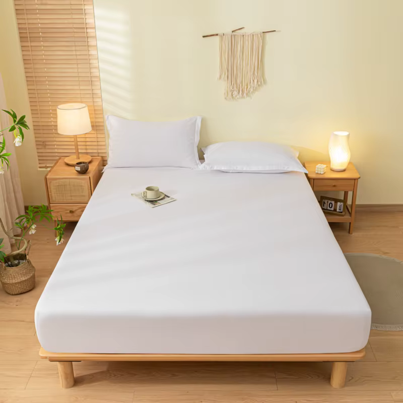 Drap-housse avec bande élastique, housse de matelas souple de couleur unie pour lit simple, Double, 