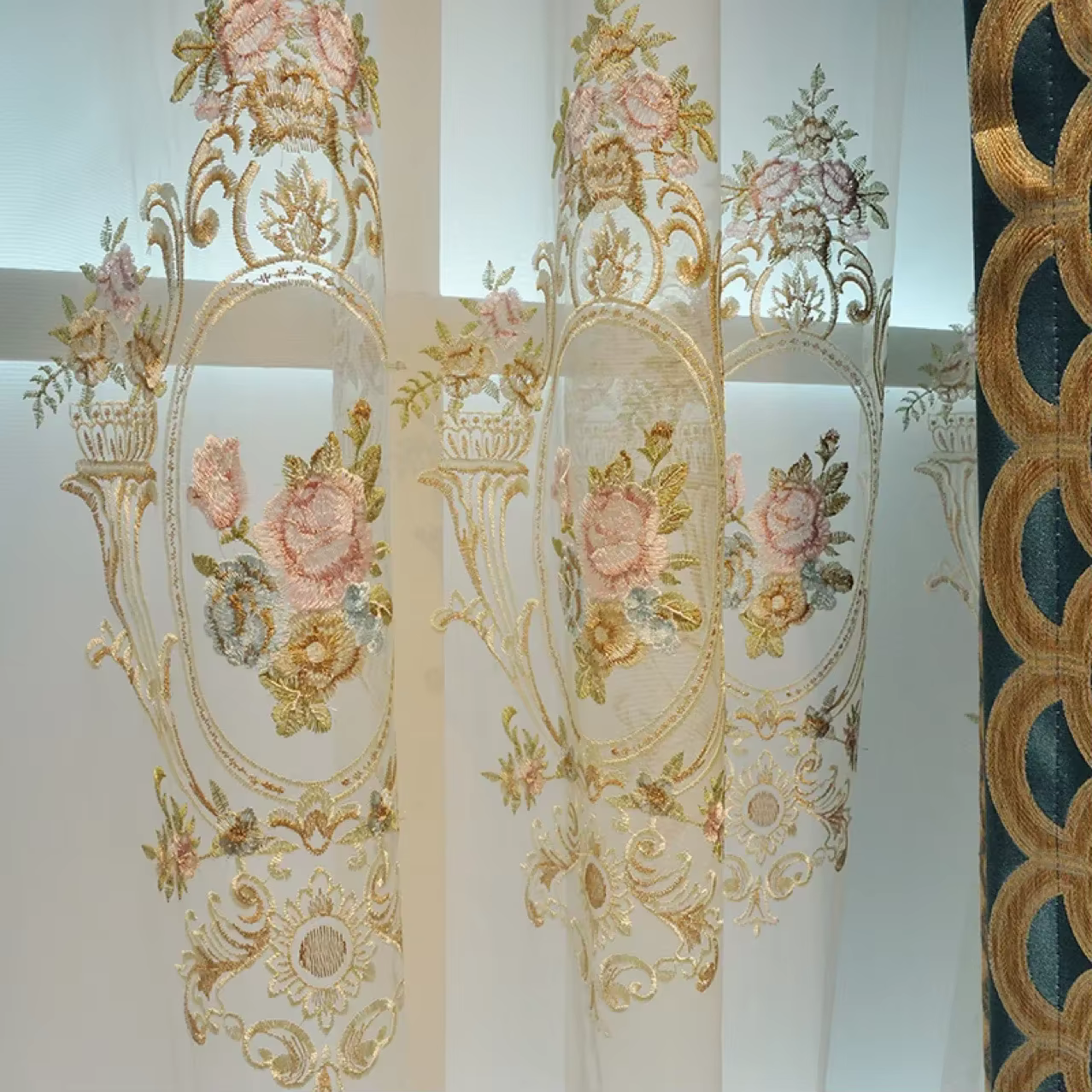 Rideaux de luxe épais brodés en coton et lin, Chenille vert européen, pour salon, chambre à coucher,