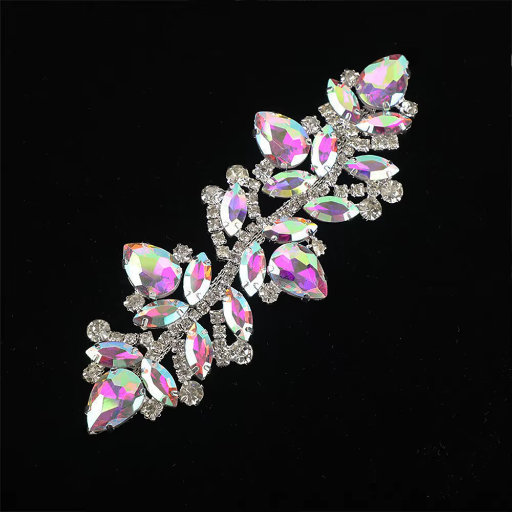 Appliqué de décoration pour robe de mariée et chaussures - Frange de chaîne en strass de verre AB fe