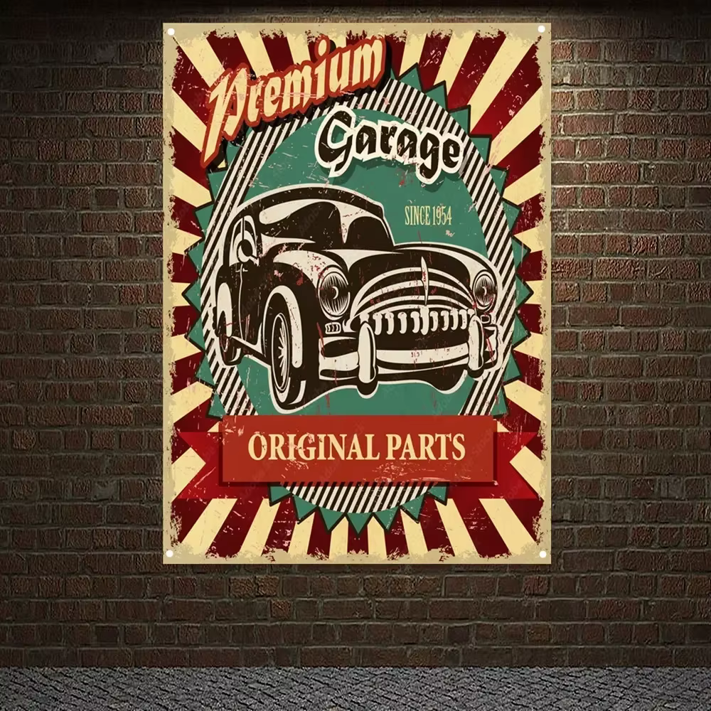 Affiche décorative murale de voiture vintage de garage haut de gamme, pièces d'origine, peinture art