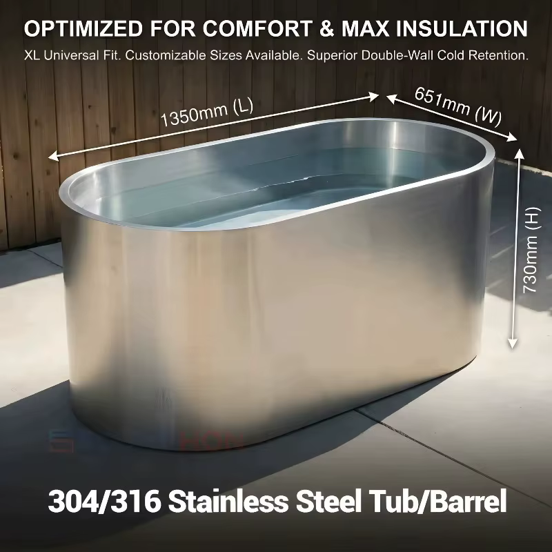 Baignoire minimaliste de luxe en acier inoxydable pour eau froide et bain de glace isolé haut de gam
