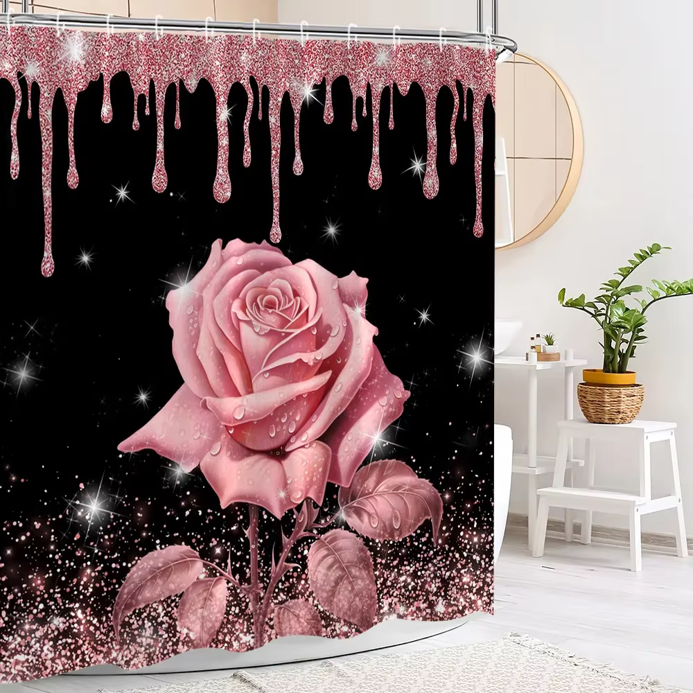 Rideau de douche et tapis à paillettes roses, ensemble de salle de bain, rideaux de douche à paillet
