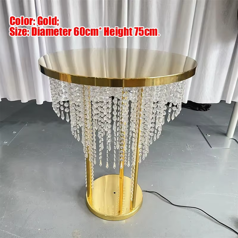 Rideau de perles de cristal, Table à gâteau, décoration de mariage, Table en métal avec éclairage, T