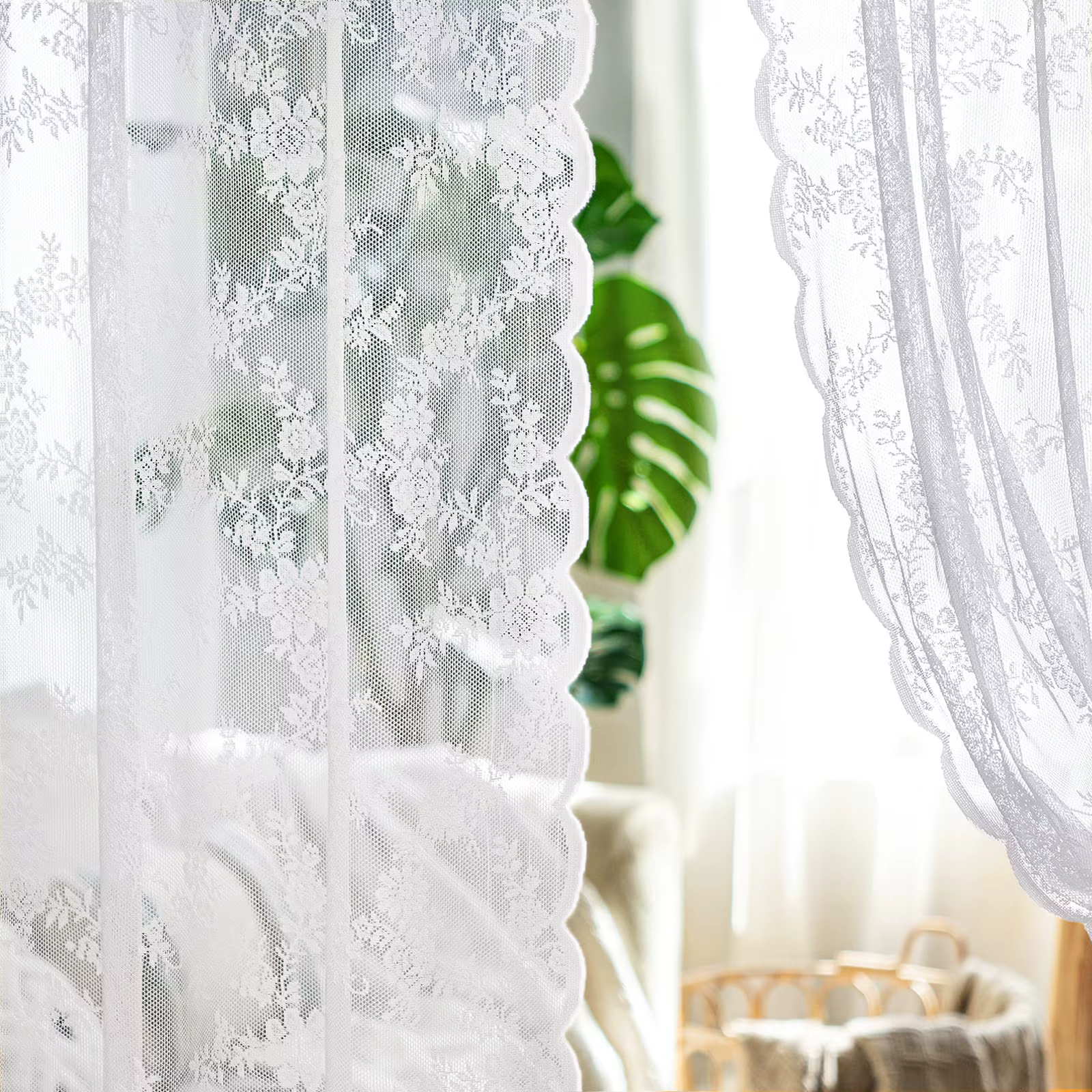Rideaux en dentelle blanche de 84 pouces de Long, pour salon et chambre à coucher, rideaux transpare