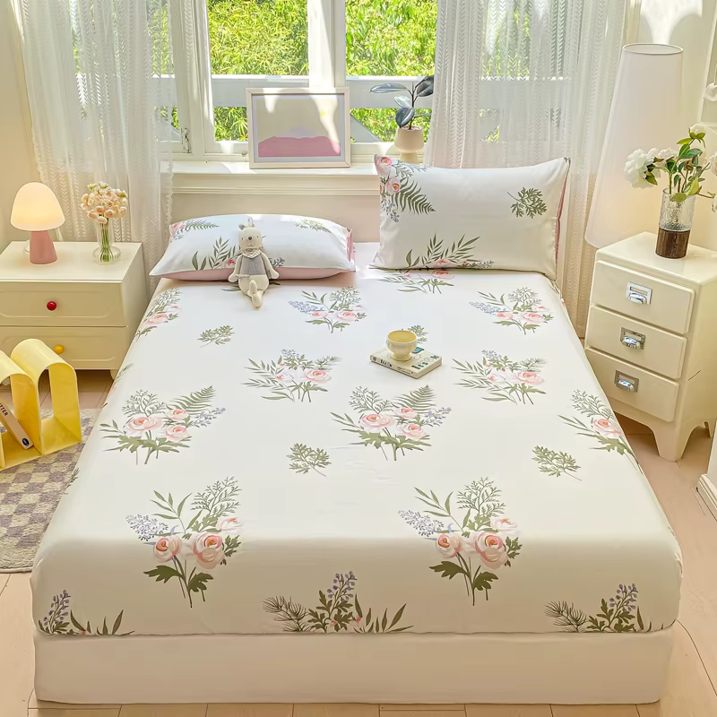 Drap-housse imprimé en pur coton, housse de matelas simple, Double, Queen Size, avec bande élastique