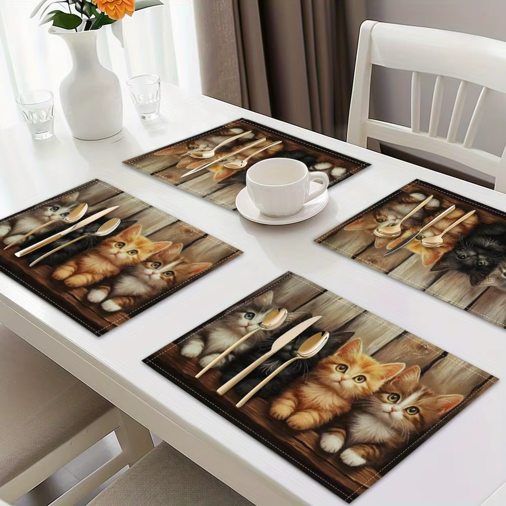 4 pièces, napperons imprimés chats, ensemble de 4 tapis de Table, napperons lavables pour la décorat
